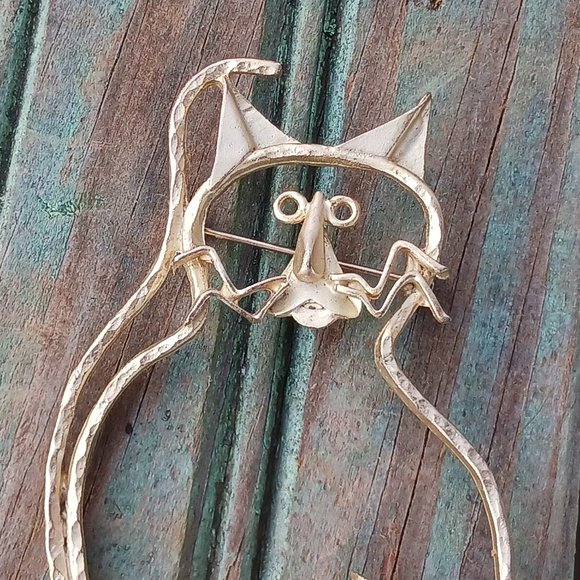 Vintage Fun Stylized Large Cat Pin Brooch Funky Grandmacore - Picture 2 of 5